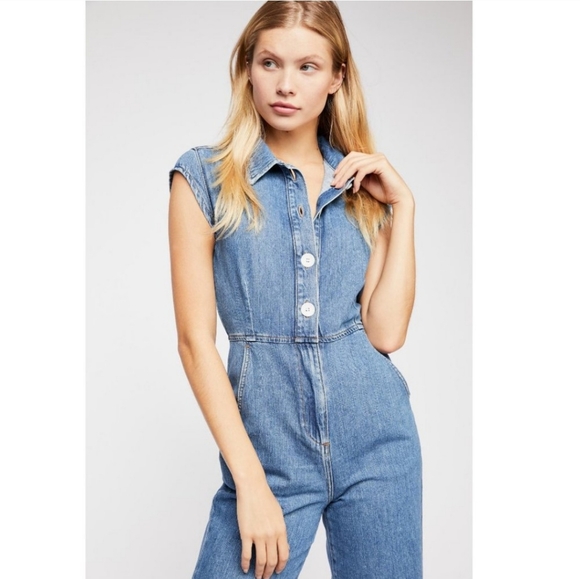 Free People Unchained Melody Denim Jumpsuit size 4 - Picture 3 of 11